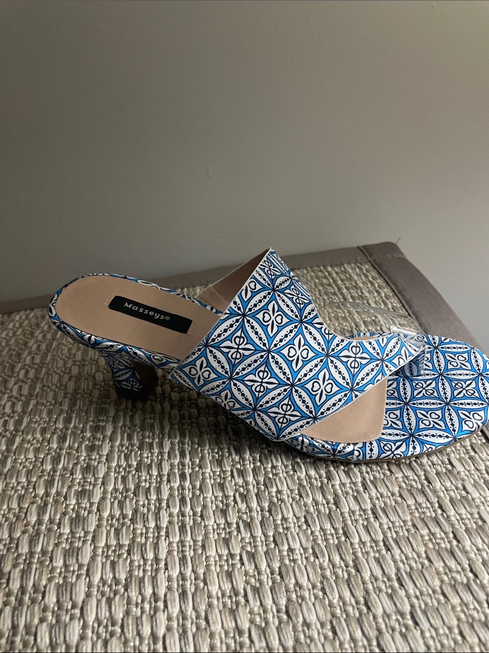 Blue Tile-Print Slide Mule